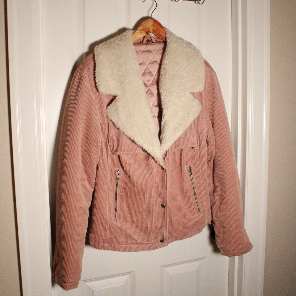 Free people pink corduroy shearling jacket size large - Picture 4 of 4